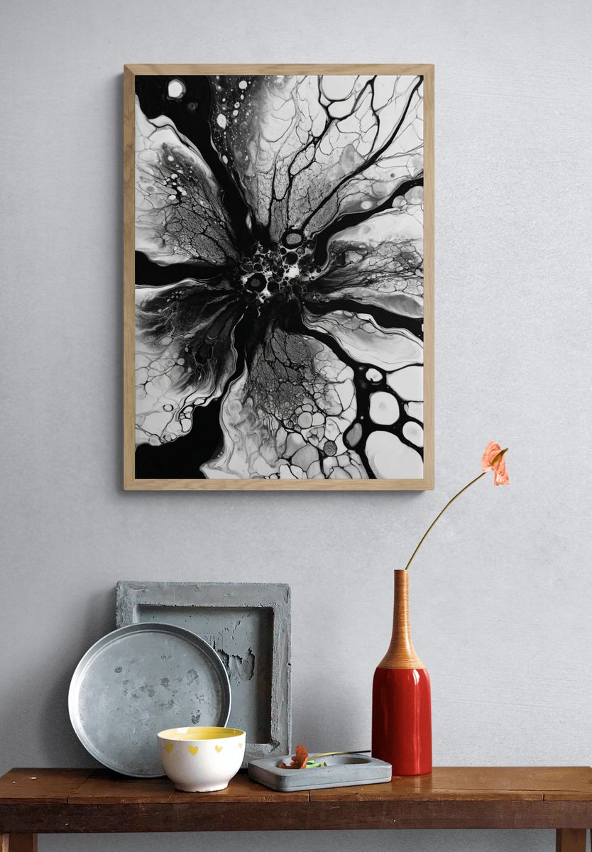Abstract Black and White Floral Art Poster. — room view 3