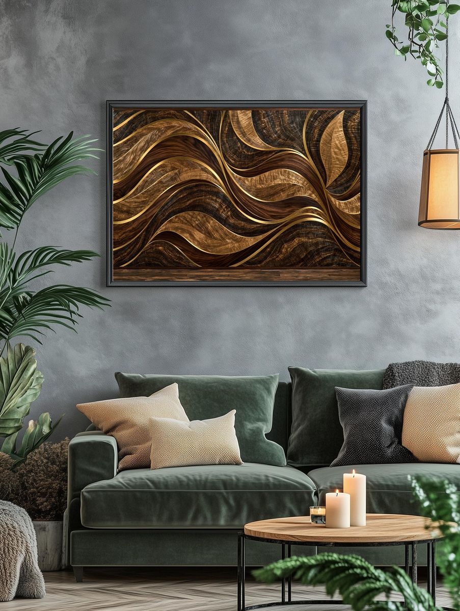Golden Wood Waves Abstract Poster. — room view 4