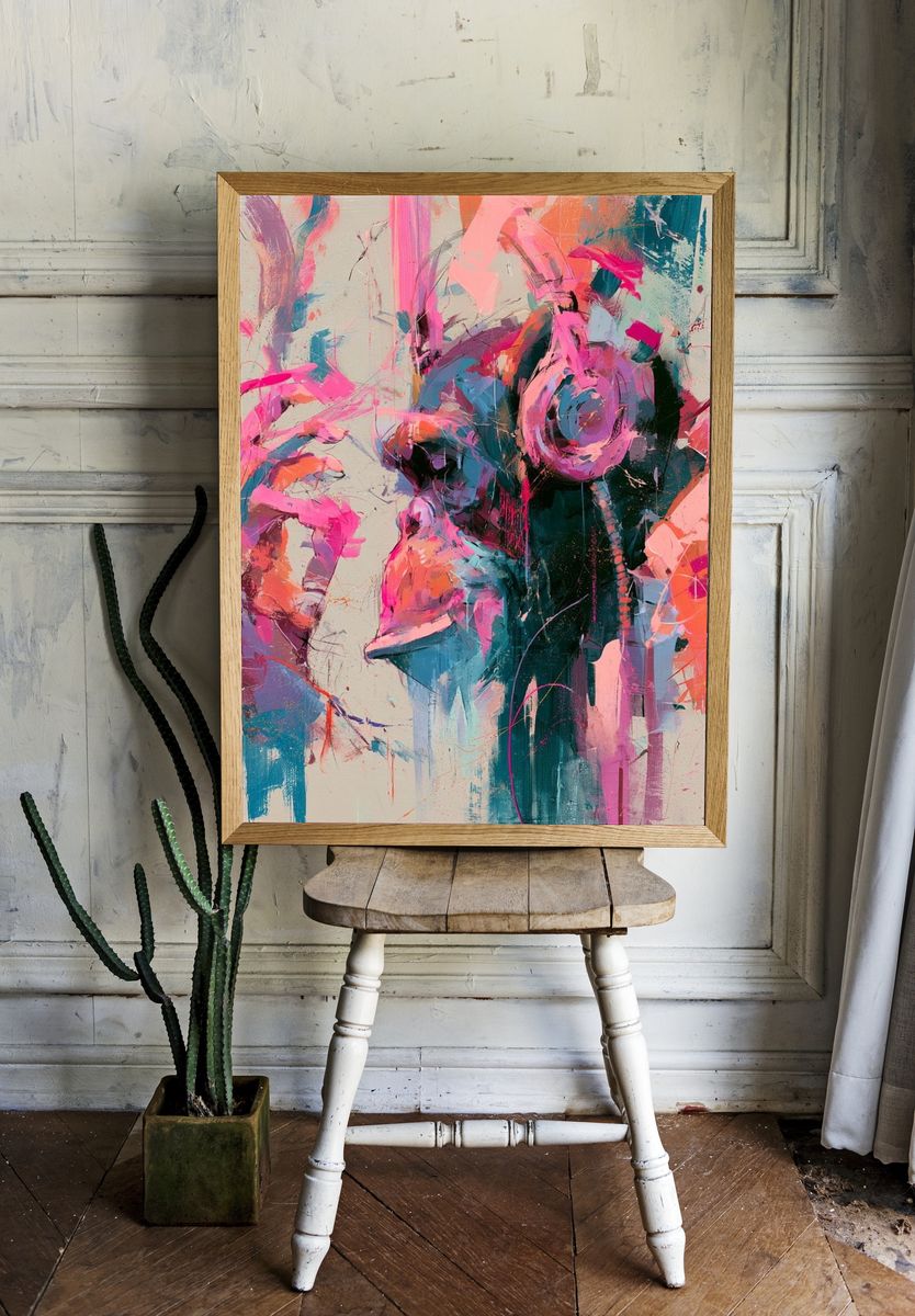 Abstract Neon Face Print. — room view 1