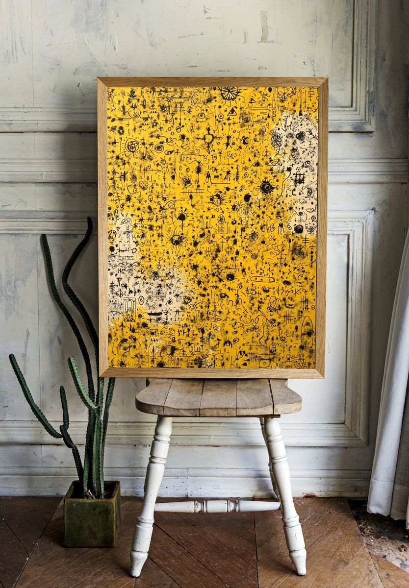 Abstract Yellow Patterns Poster. — room view 1