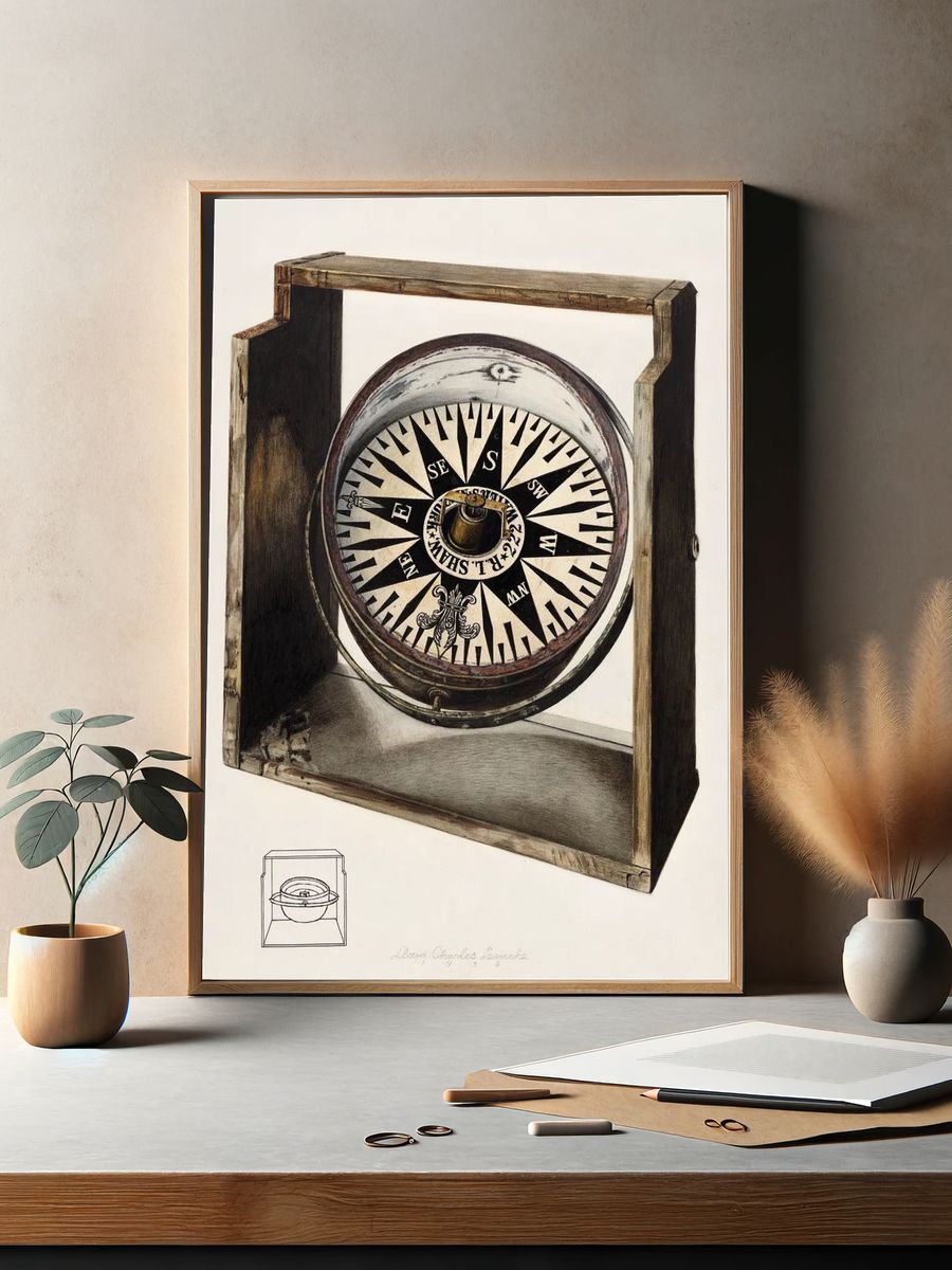 Antique Compass Illustration Poster. — room view 2
