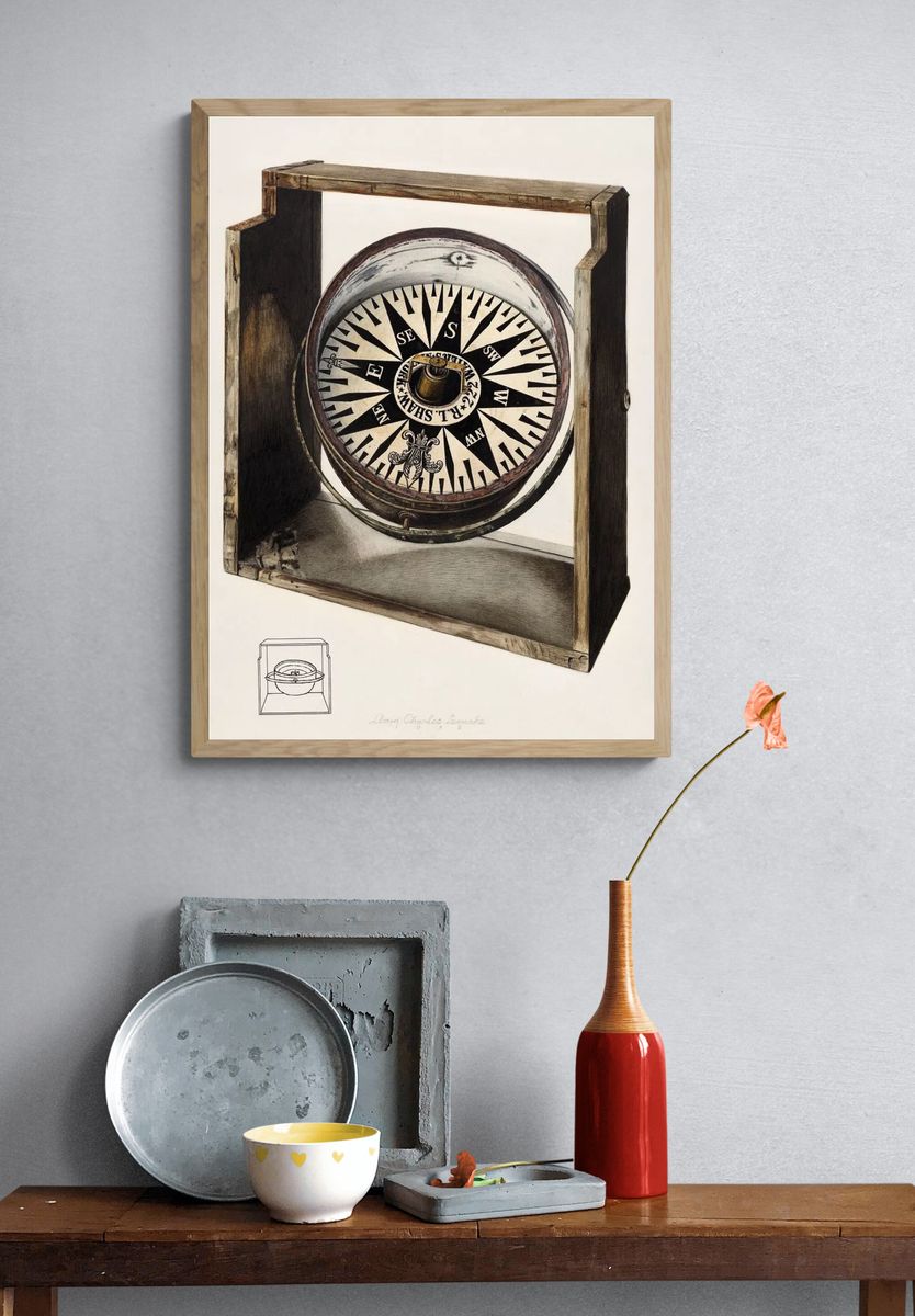 Antique Compass Illustration Poster. — room view 3