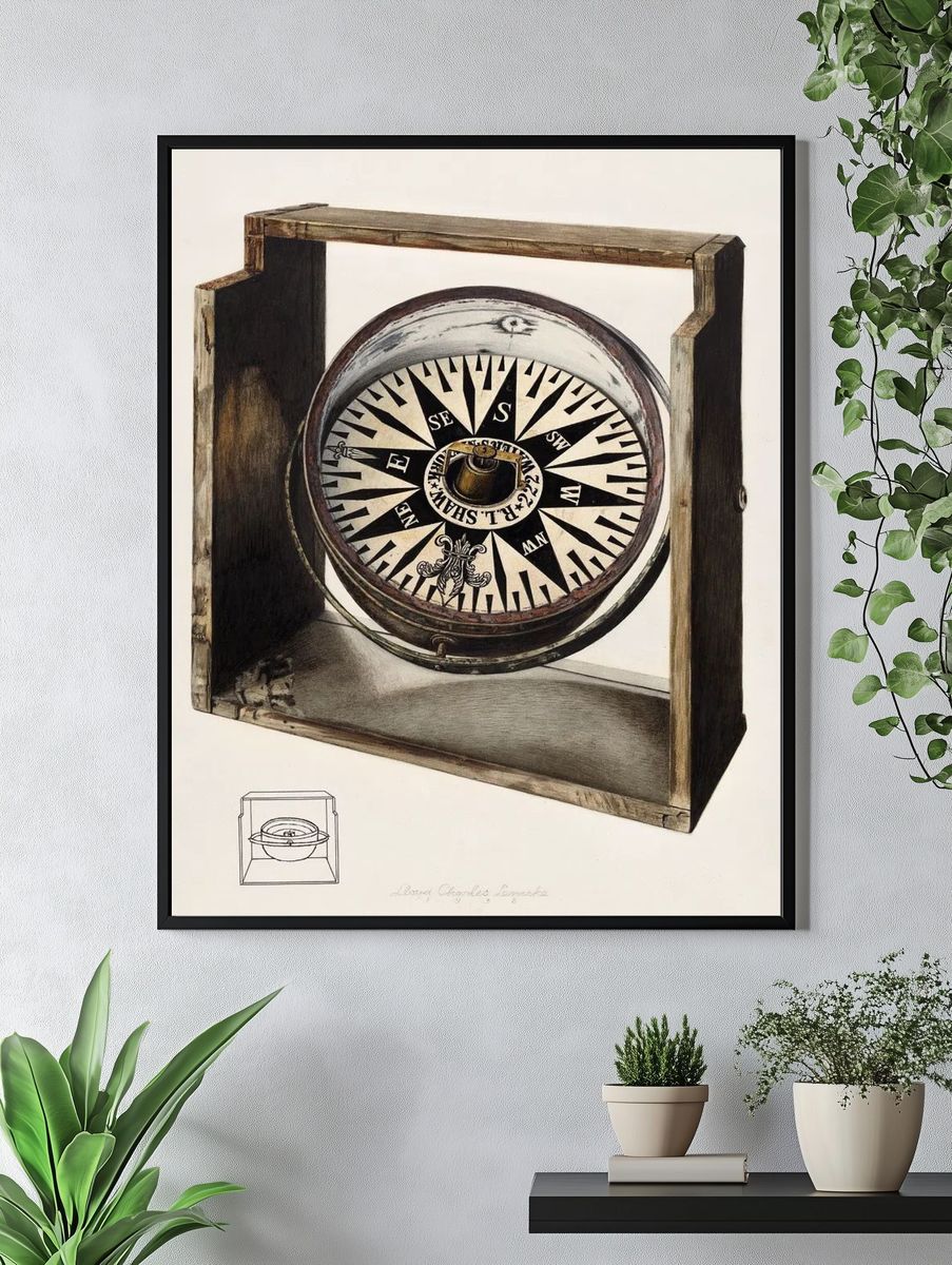 Antique Compass Illustration Poster. — room view 4