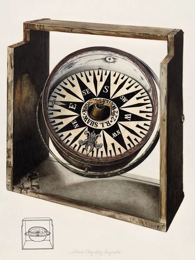 Antique Compass Illustration Poster. poster print