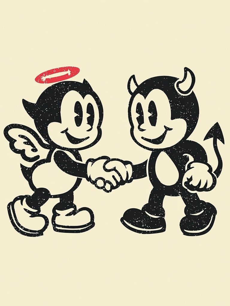 Angel and Devil Cartoon — Vintage Print. poster — vintage art