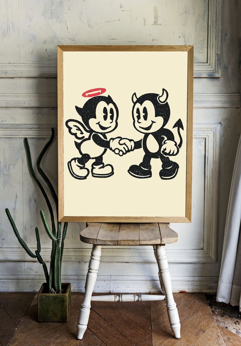 Angel and Devil Cartoon — Vintage Print. — room view 1