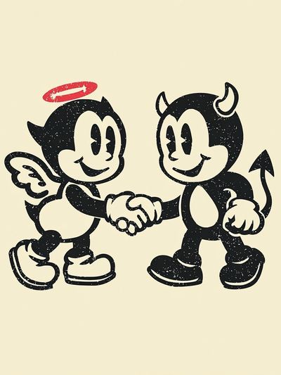 Angel and Devil Cartoon — Vintage Print. poster