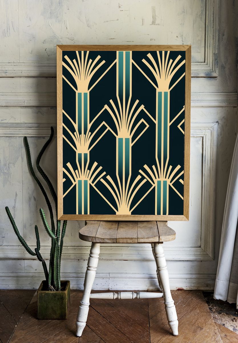 Art Deco Gold Fans Geometric Poster. room preview