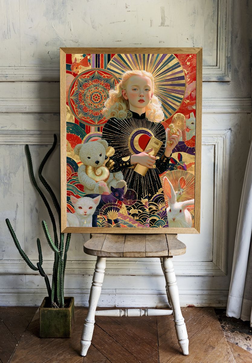 Art Deco Girl and Animals Poster. — room view 1