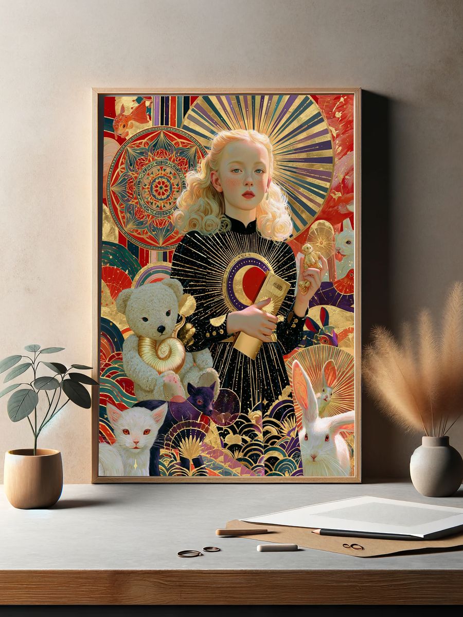 Art Deco Girl and Animals Poster. — room view 2