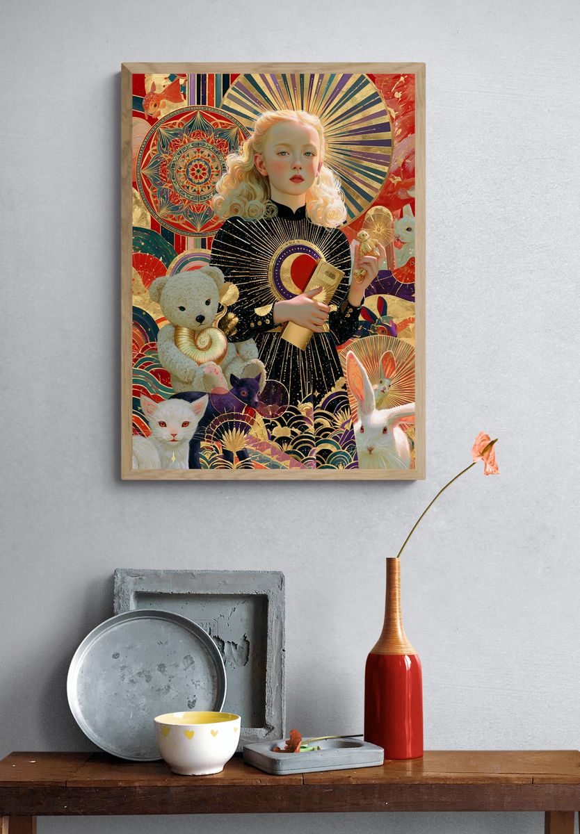 Art Deco Girl and Animals Poster. — room view 3
