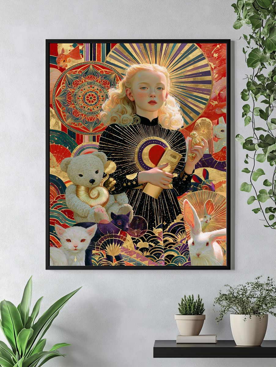 Art Deco Girl and Animals Poster. — room view 4