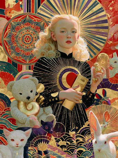 Art Deco Girl and Animals Poster.
