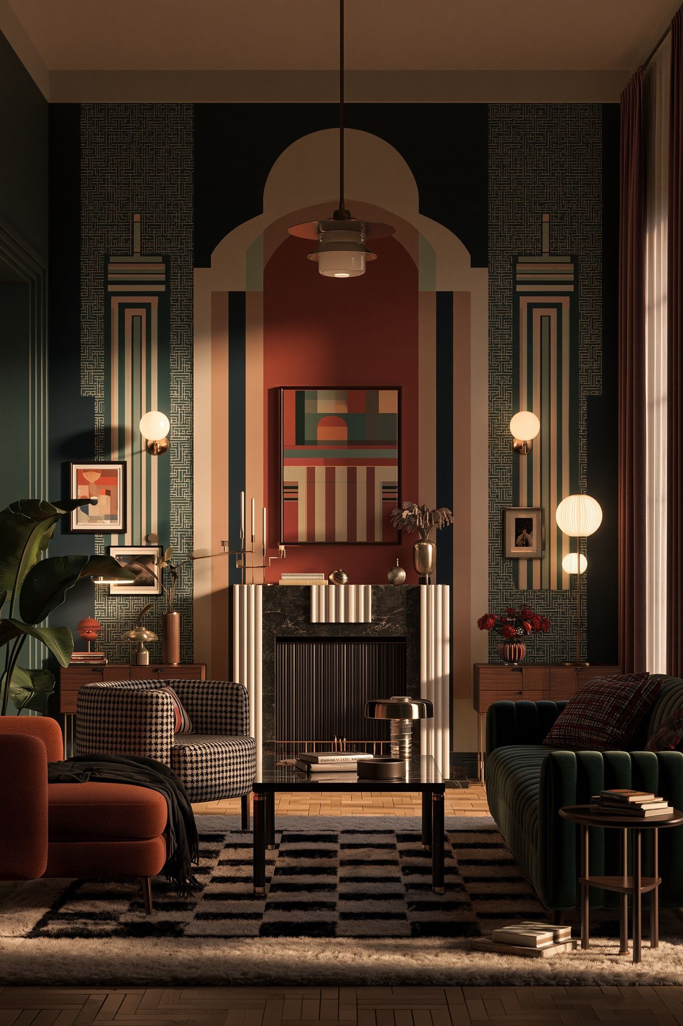 Art Deco Living Room Interior Print. poster detail
