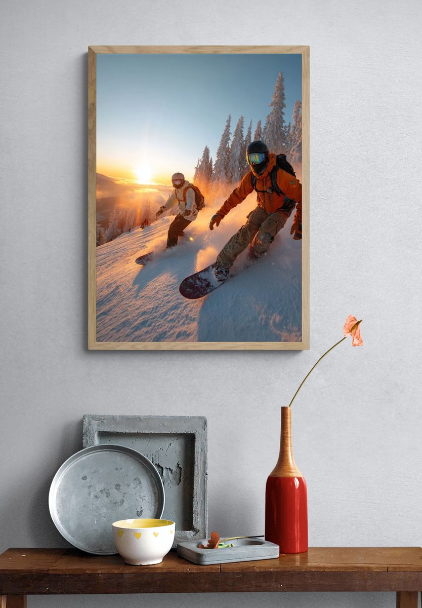 Snowboarders at Sunset — Adventure Print. — room view 3