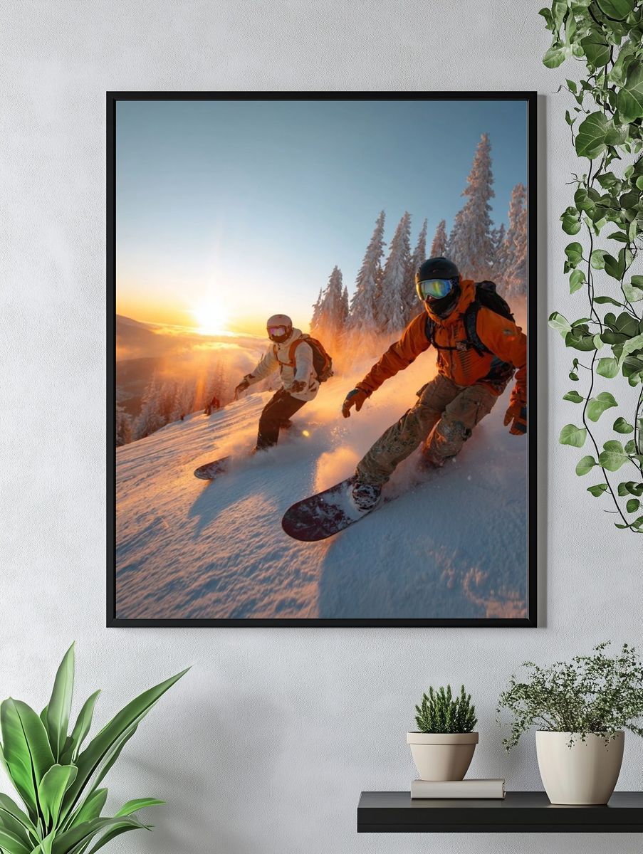 Snowboarders at Sunset — Adventure Print. — room view 4