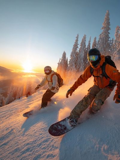 Snowboarders at Sunset — Adventure Print