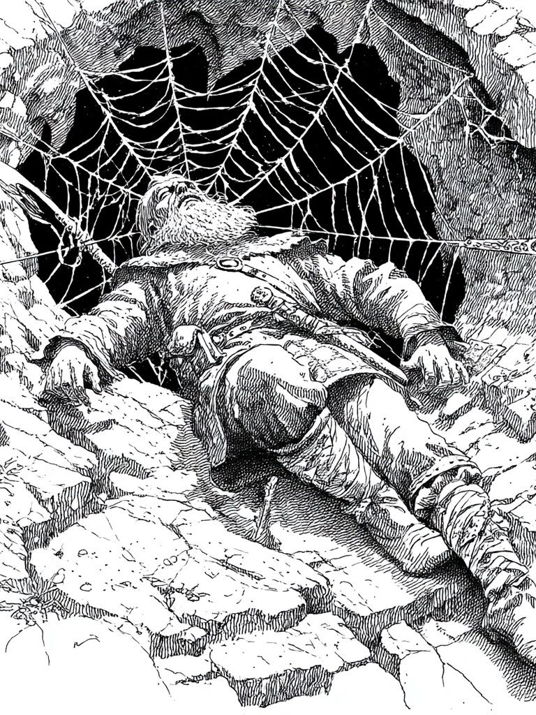 Adventurer in Spider's Web — Illustration Print. poster — illustration art