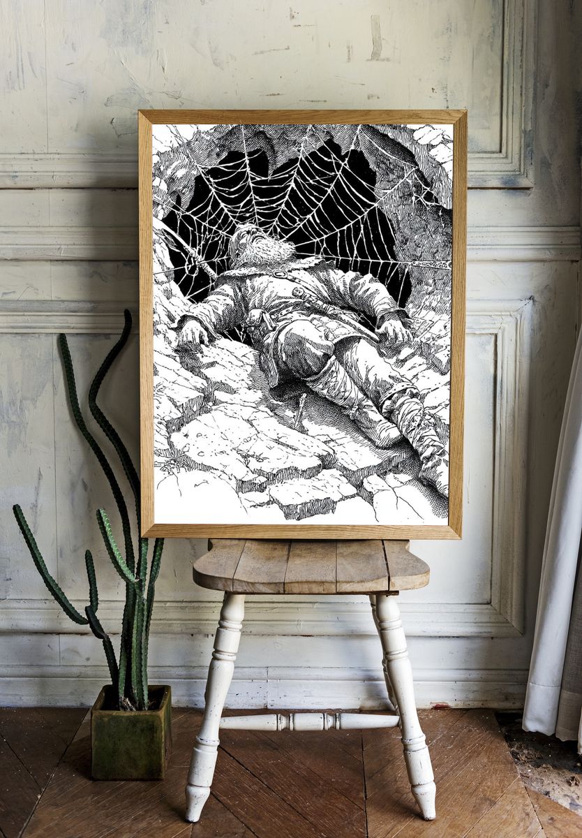 Adventurer in Spider's Web — Illustration Print. — room view 1