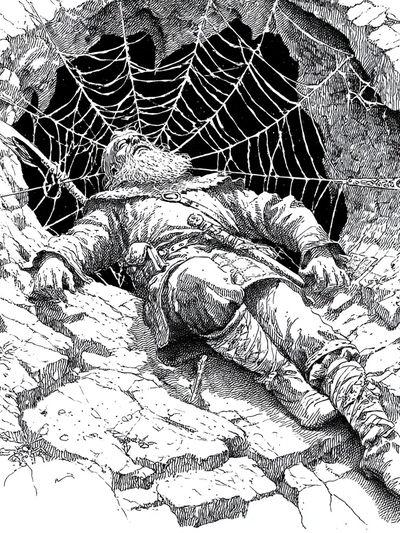 Adventurer in Spider's Web — Illustration Print. poster