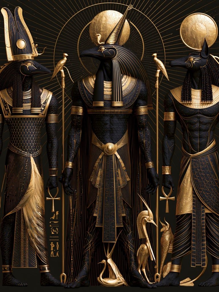 Egyptian Anubis Trio Illustration Poster. poster — illustration art