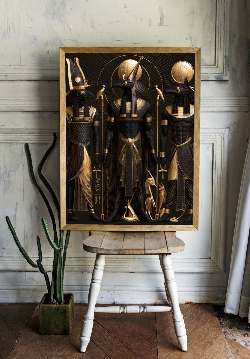 Egyptian Anubis Trio Illustration Poster. room preview