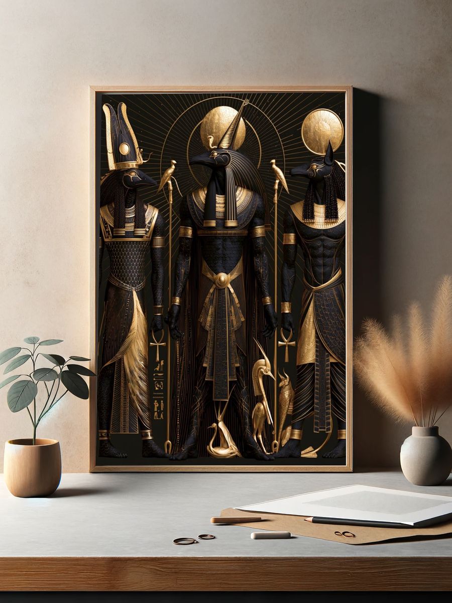 Egyptian Anubis Trio Illustration Poster. — room view 2