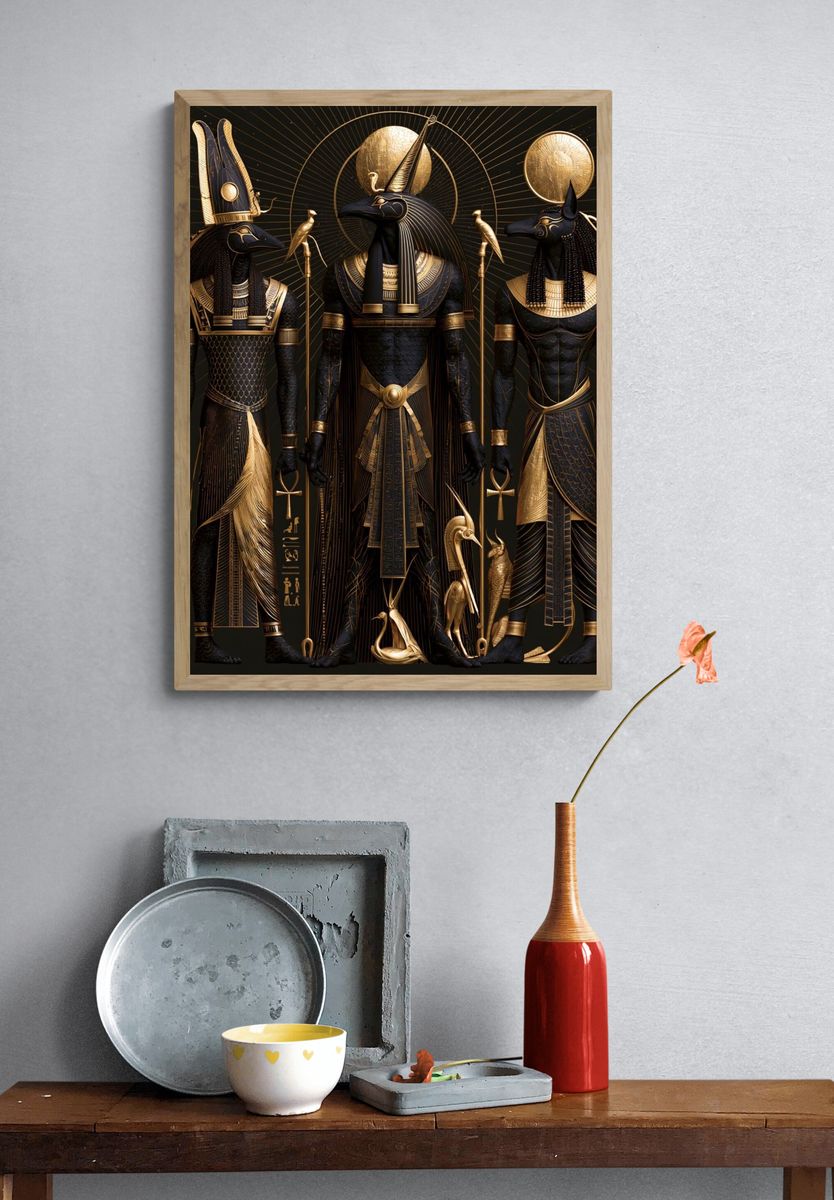 Egyptian Anubis Trio Illustration Poster. — room view 3
