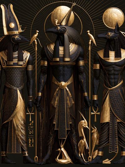 Egyptian Anubis Trio Illustration Poster. poster