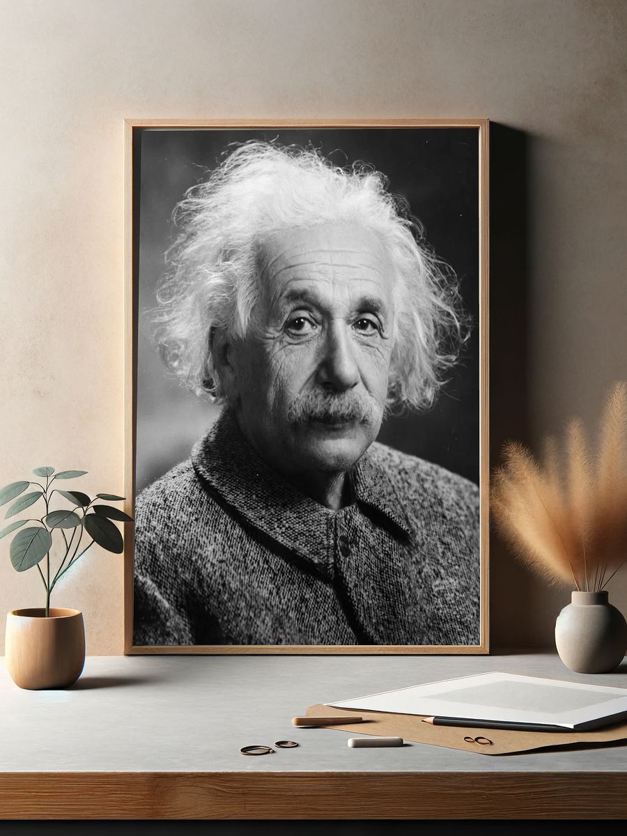 Albert Einstein portrait, famous physicist. — room view 2