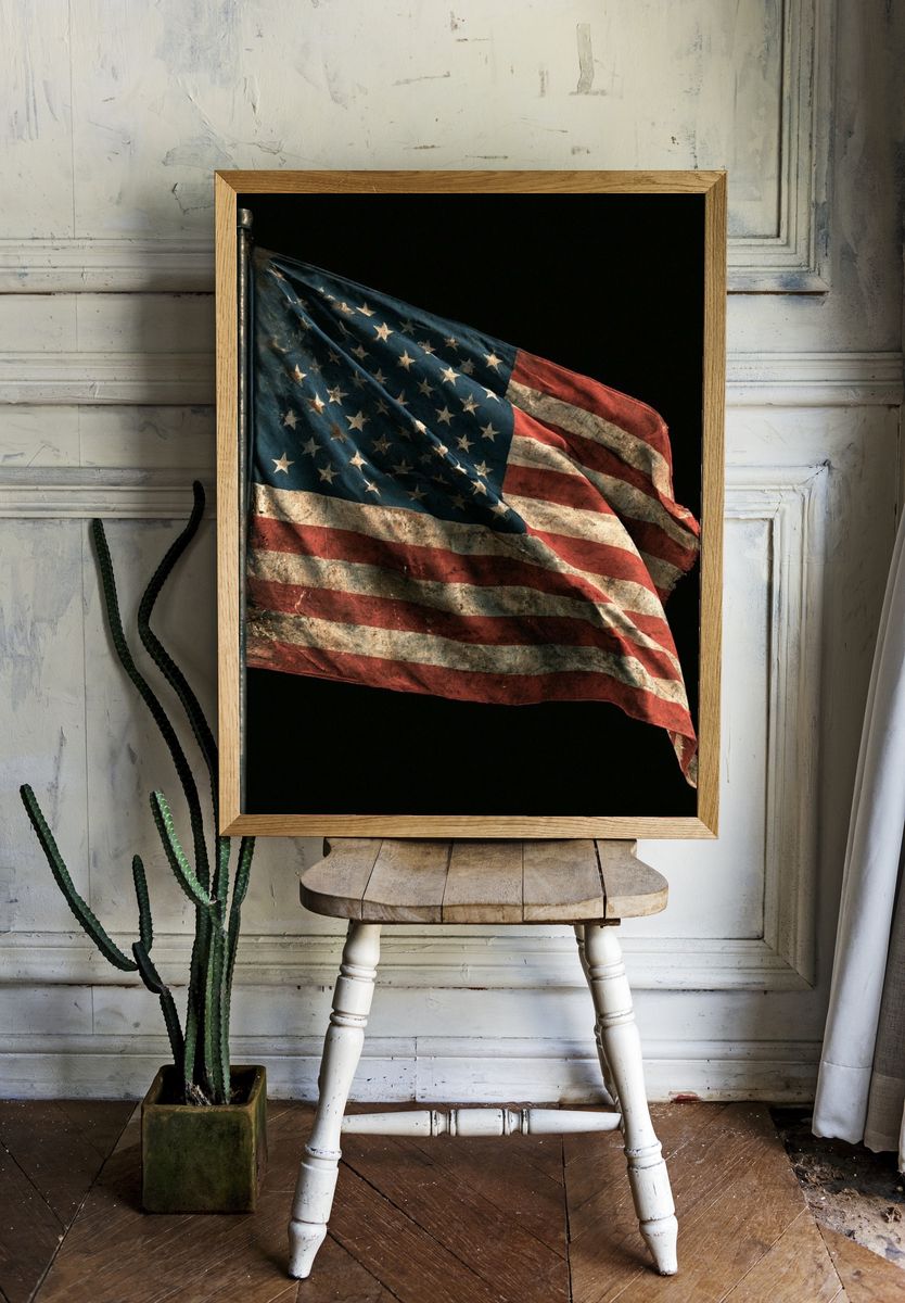 Weathered American Flag Photography Poster. — room view 1