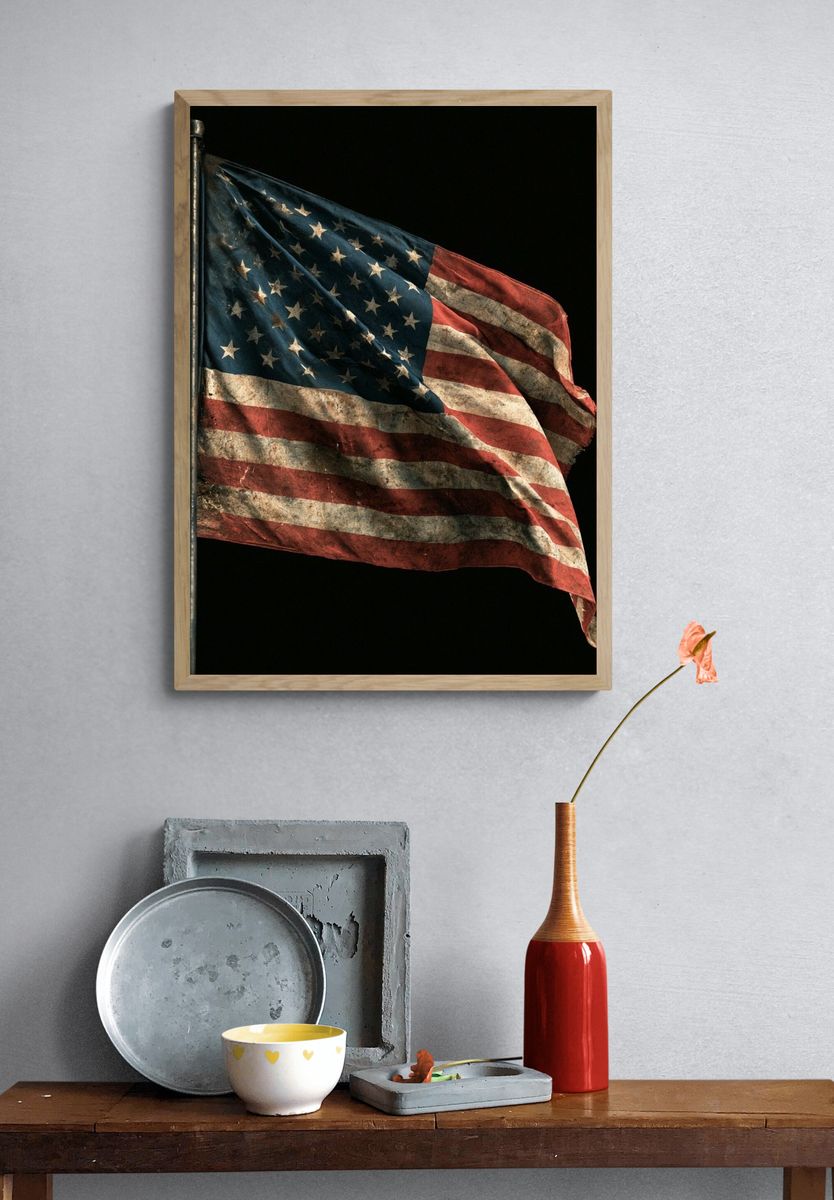 Weathered American Flag Photography Poster. — room view 3