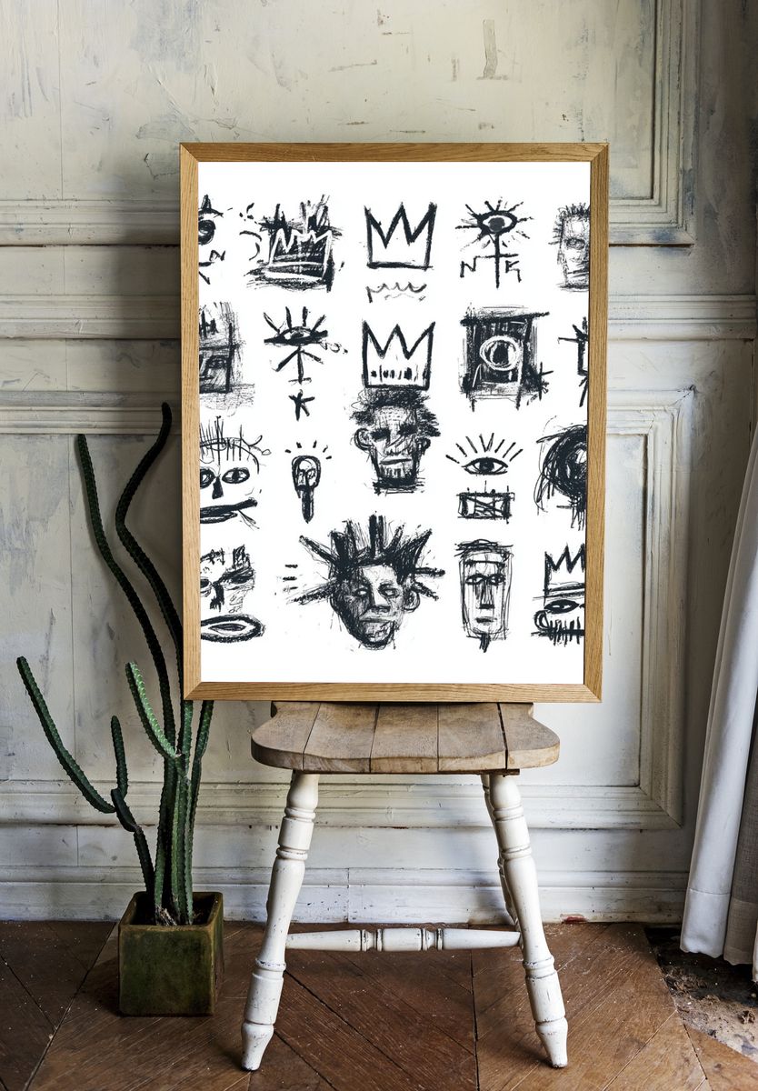 Abstract Faces Ink Poster. — room view 1