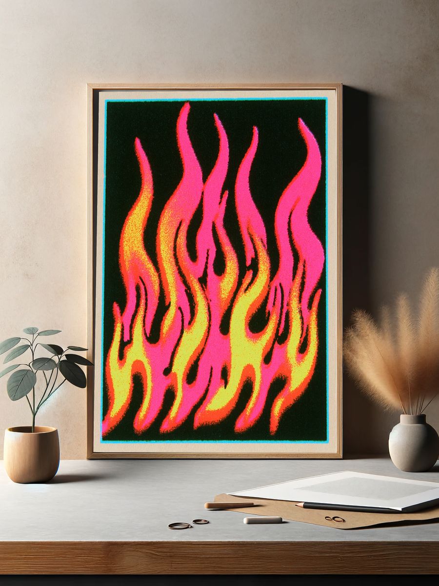 Neon Flame Abstract Poster. — room view 2
