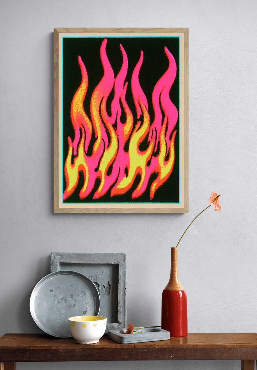 Neon Flame Abstract Poster. — room view 3