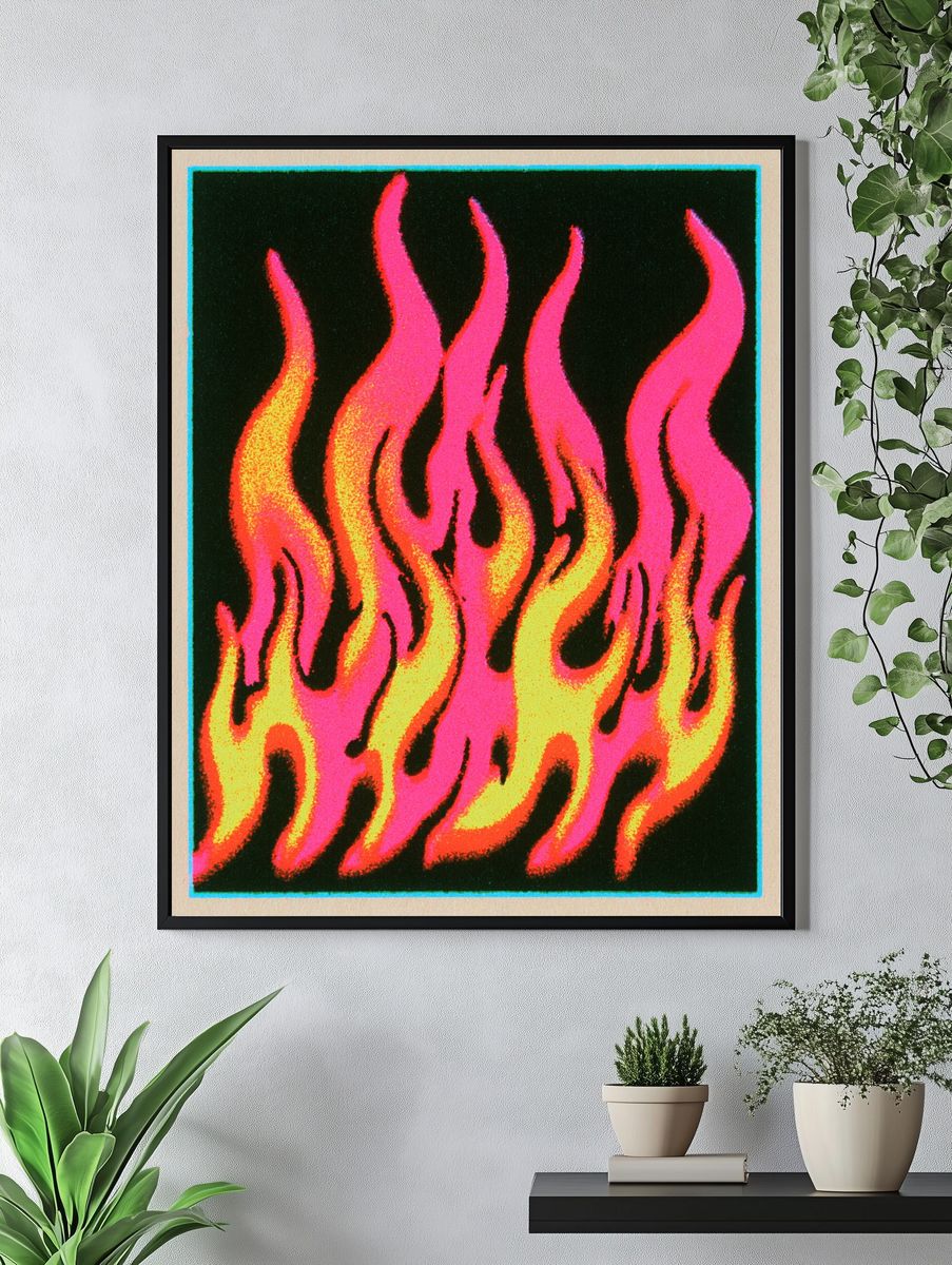 Neon Flame Abstract Poster. — room view 4