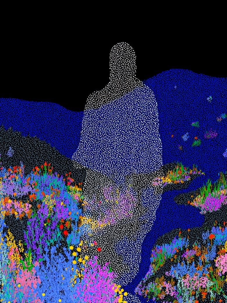 Abstract Figure in Colorful Landscape Poster. poster — abstract art