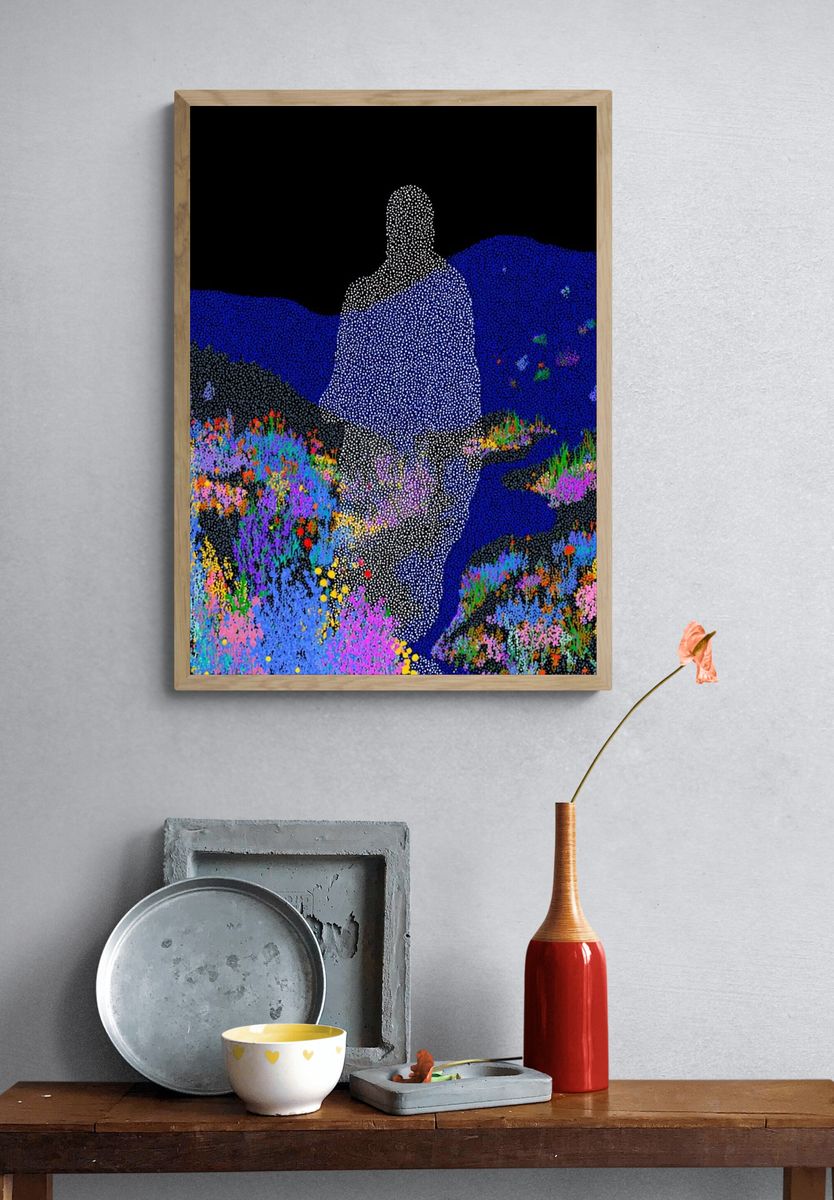 Abstract Figure in Colorful Landscape Poster. — room view 3