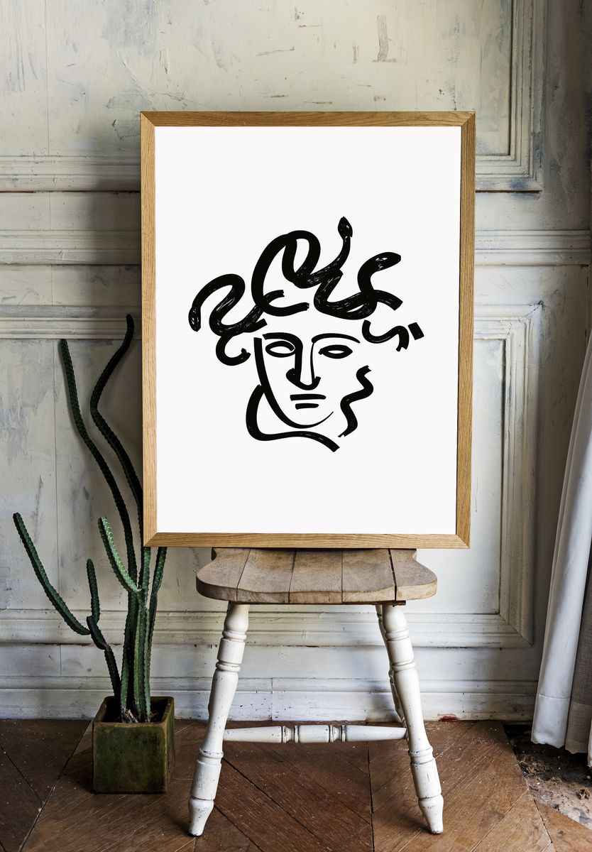 Abstract Face Line Art Poster. — room view 1