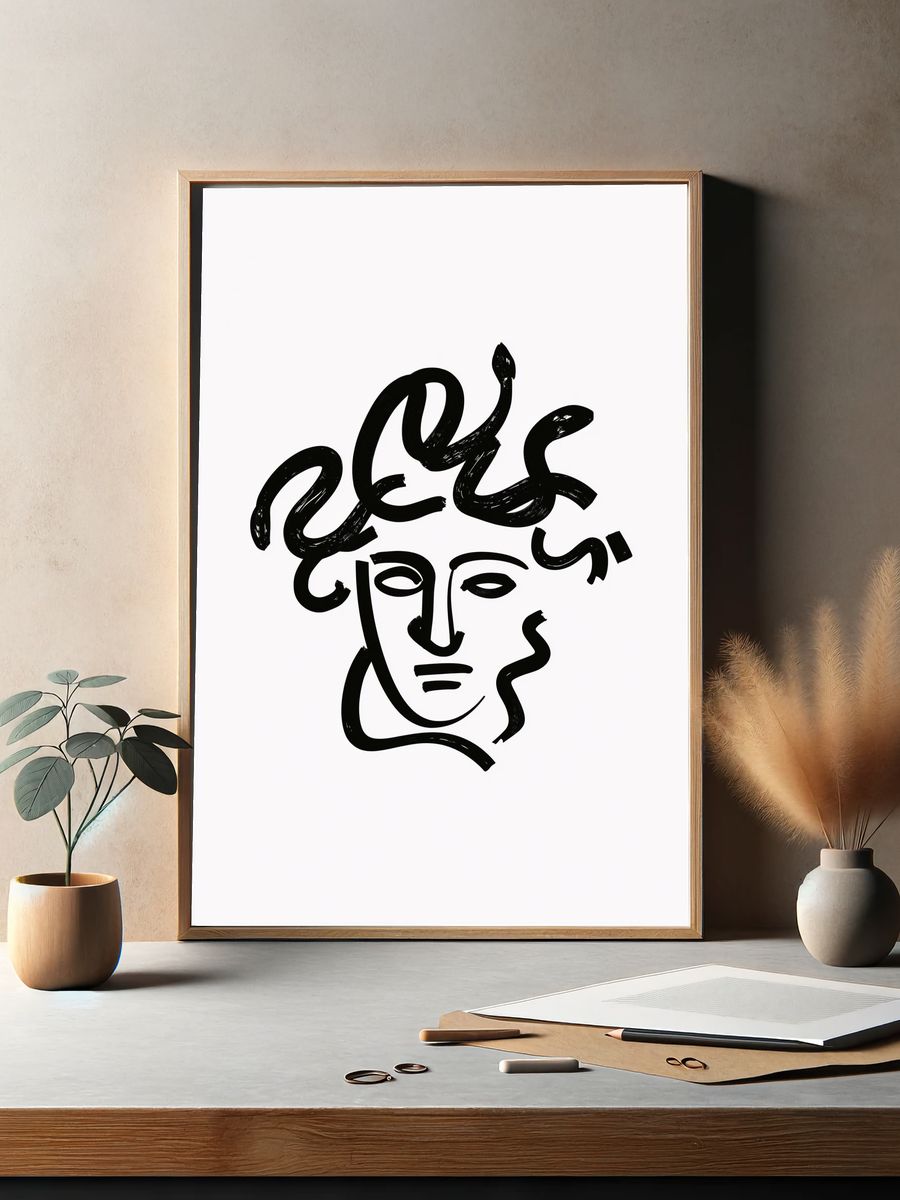 Abstract Face Line Art Poster. — room view 2