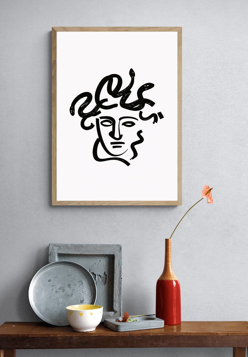 Abstract Face Line Art Poster. — room view 3