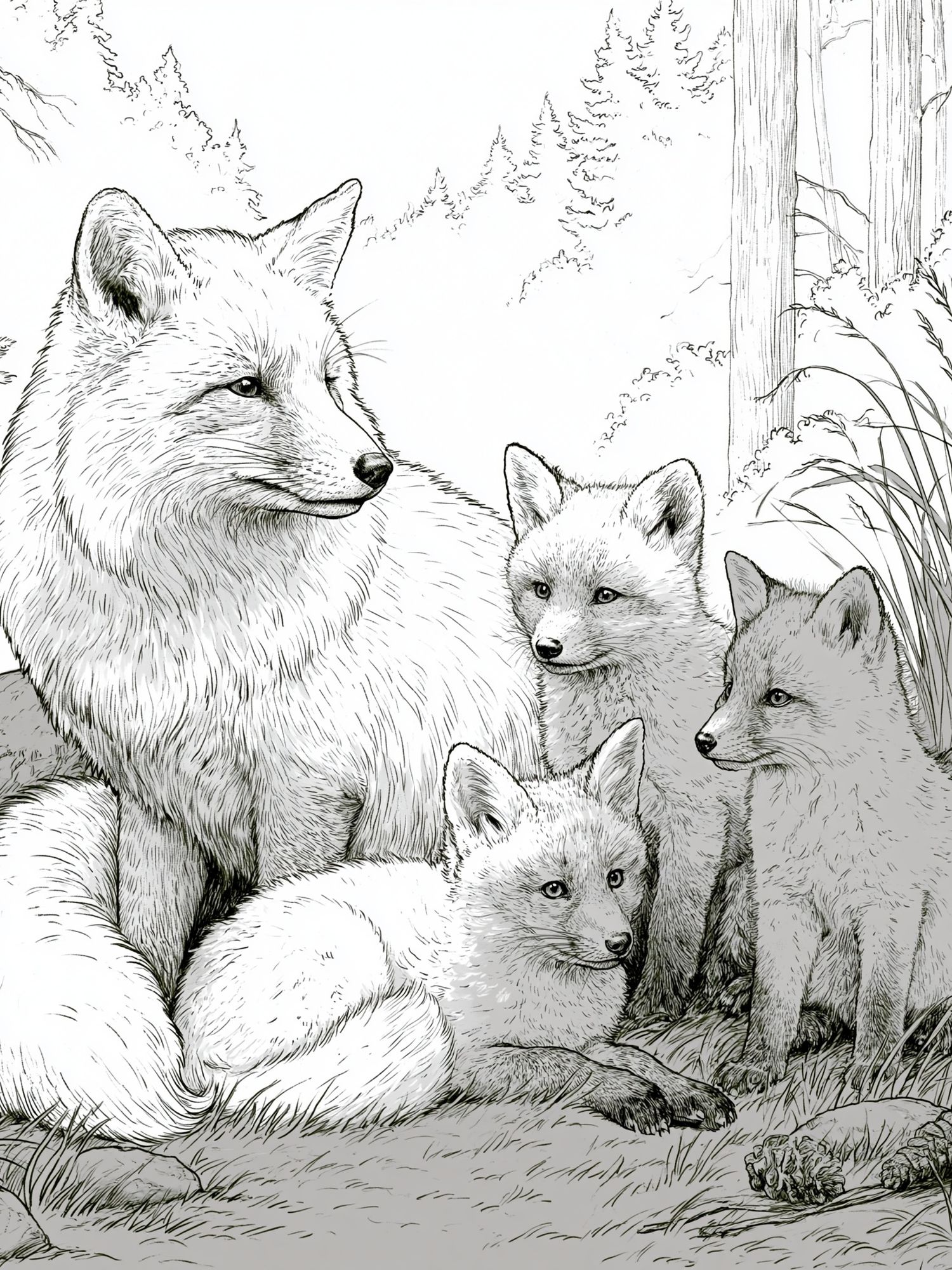 Arctic Fox Family Illustration Poster. poster — animals art