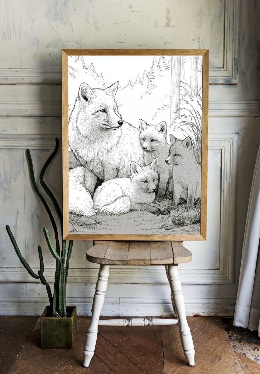 Arctic Fox Family Illustration Poster. room preview