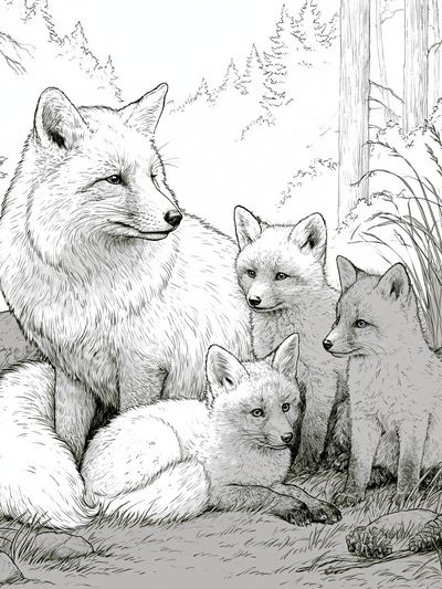 Arctic Fox Family Illustration Poster. poster
