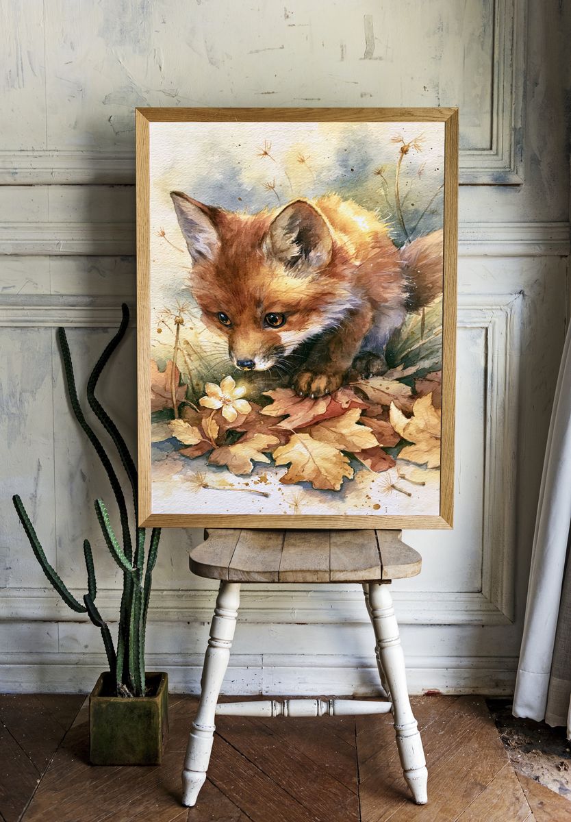 Autumn Fox Watercolor Poster. room preview