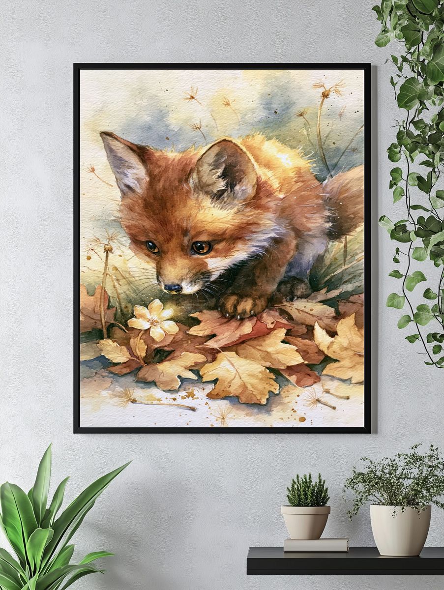 Autumn Fox Watercolor Poster. — room view 4