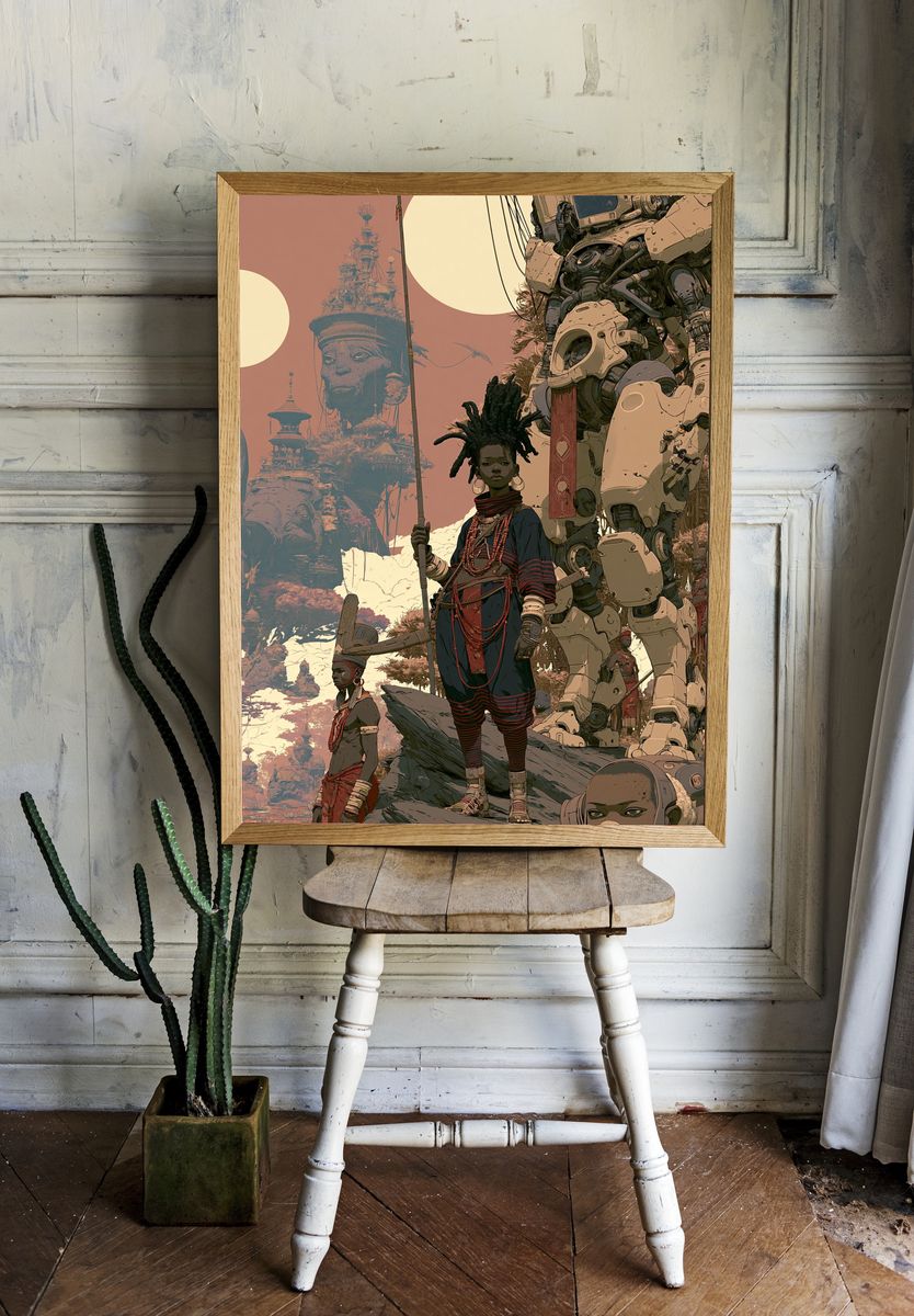 Afrofuturist Guardians Digital Art Poster. — room view 1