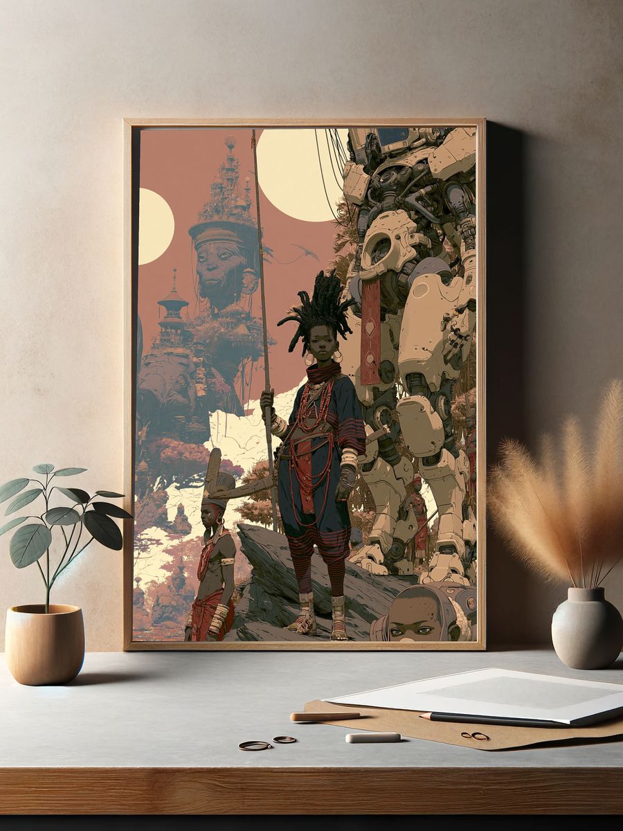 Afrofuturist Guardians Digital Art Poster. — room view 2