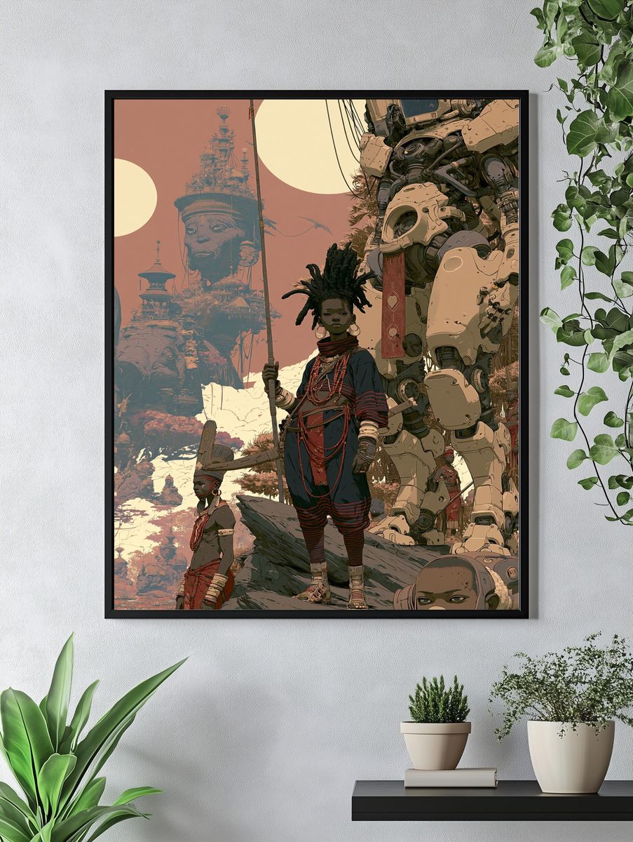 Afrofuturist Guardians Digital Art Poster. — room view 4
