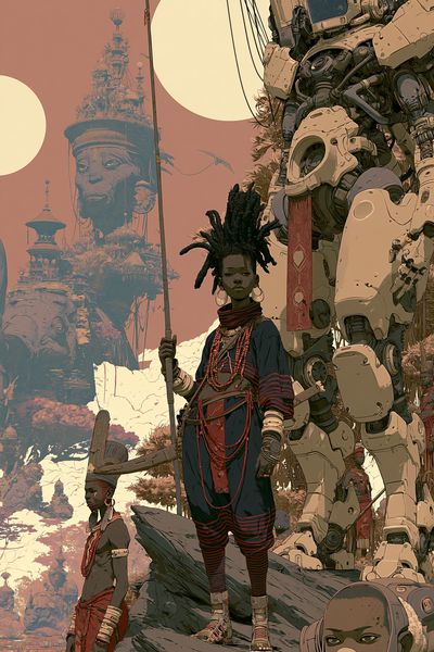 Afrofuturist Guardians Digital Art Poster. poster